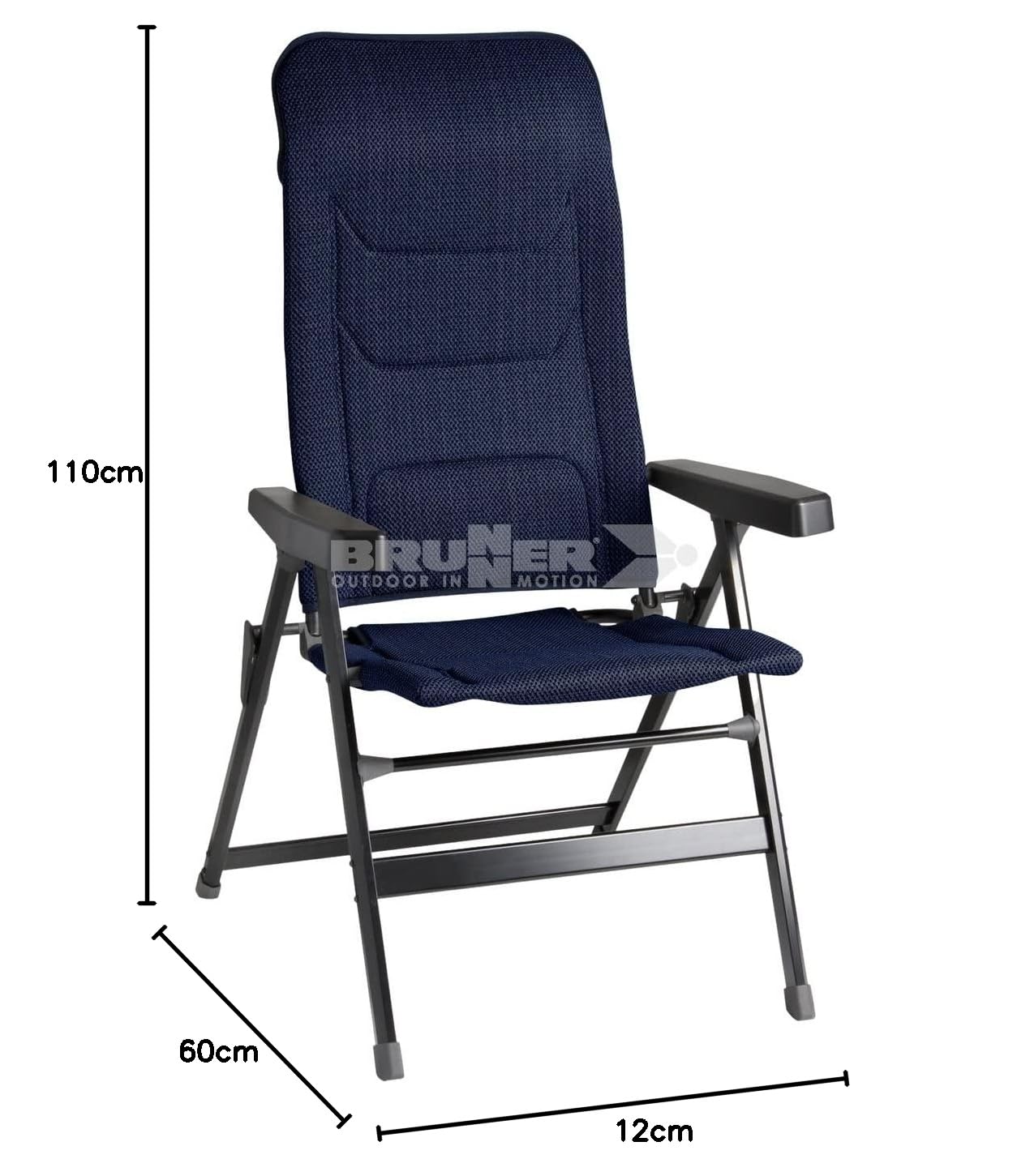 BRUNNER SMALL Rebel Pro (S-M-L) krzesło składane na kemping, do ogrodu, na taras, aluminium, 5 pozycji regulowanych, do 150 kg, wysokie oparcie, czarne lub niebieskie, ciemnoniebieskie