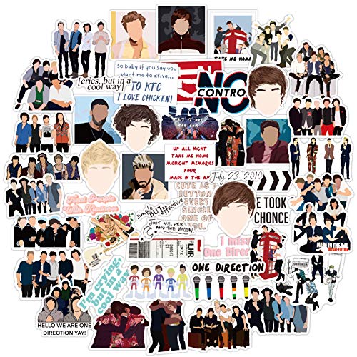 One Direction Stickers [52Pack], Waterproof Vinyl Stickers Decals for Laptop Water Bottle Bumper Luggage Computer Skateboard Snowboard. Gift for Kids Girls Teens