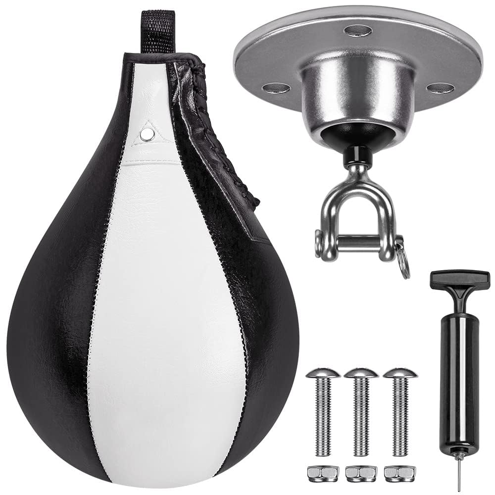 BeneLabelBoxing Speed Bag Kit & Boxing Speed Bag - Premium Leather Bag with 360° Swivel and Inflator - Easy to Install and Use - Improve Your Speed and Reflexes