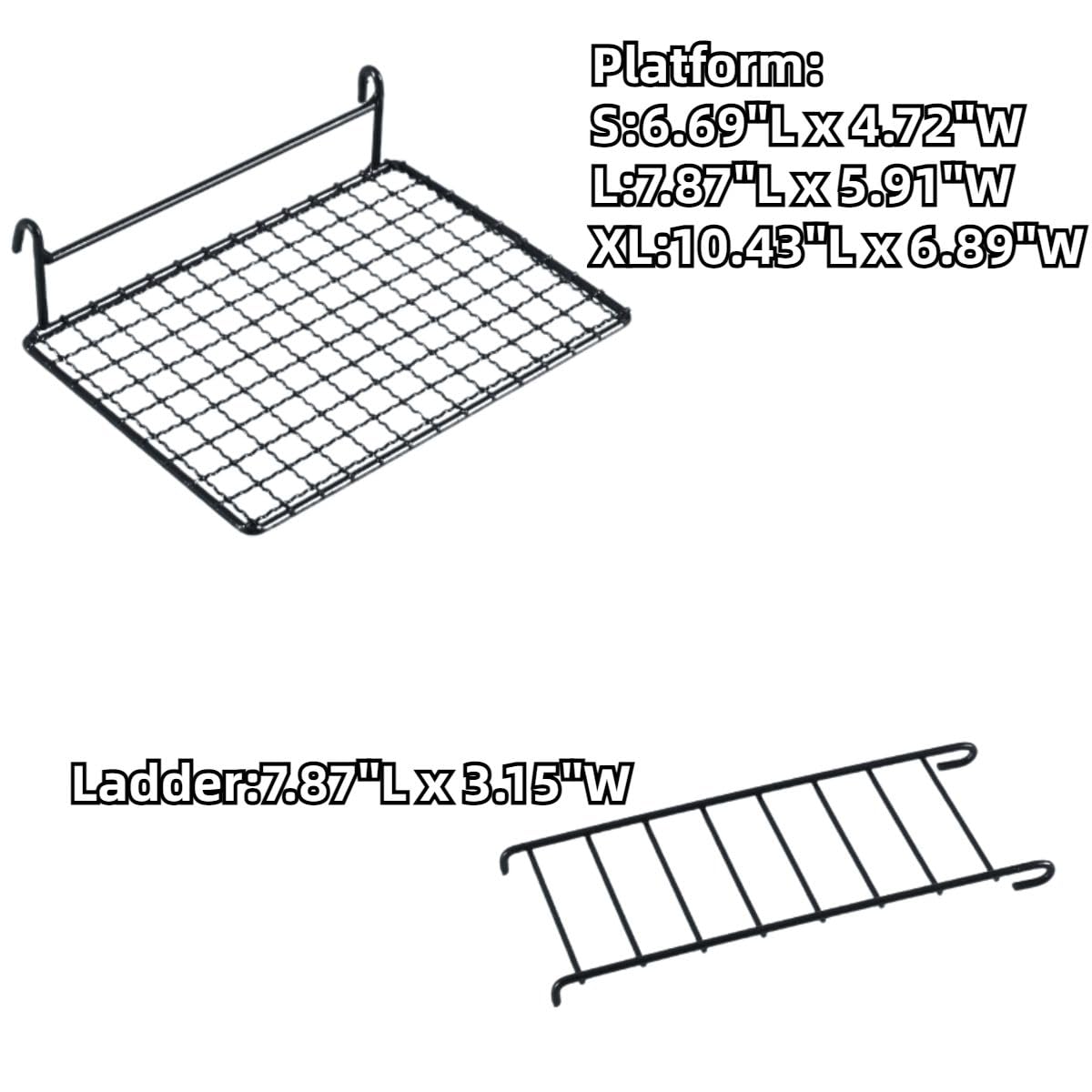 Anti-bite Metal Breathable Bird Cage Platforms with Ladders, Hanging Platforms for Bird Cage, Expand Space Inside The Cage, Suitable for Rats,Conures (Large & X-Large Platorms & 2 Ladders)