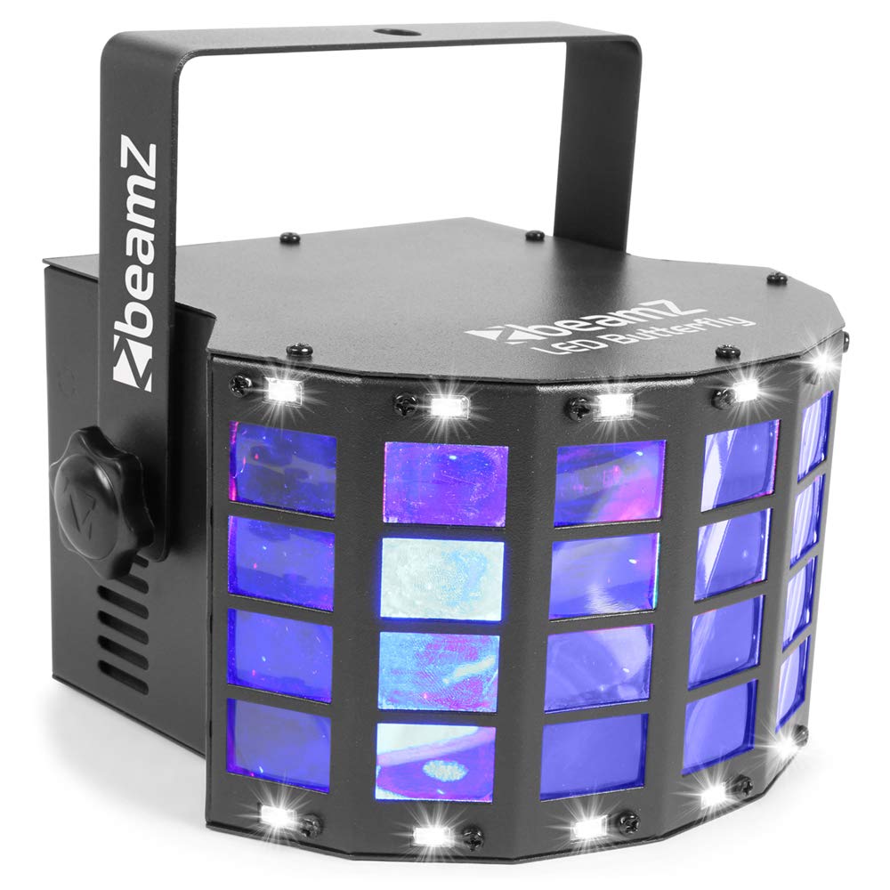 beamzButterfly Derby LED Disco Light with Built-in Strobe Effect - RGB Colour DJ Party Lighting, Sound Activated Automatic Modes for Mobile DJs, Parties and Home Events (Model: T153.728)