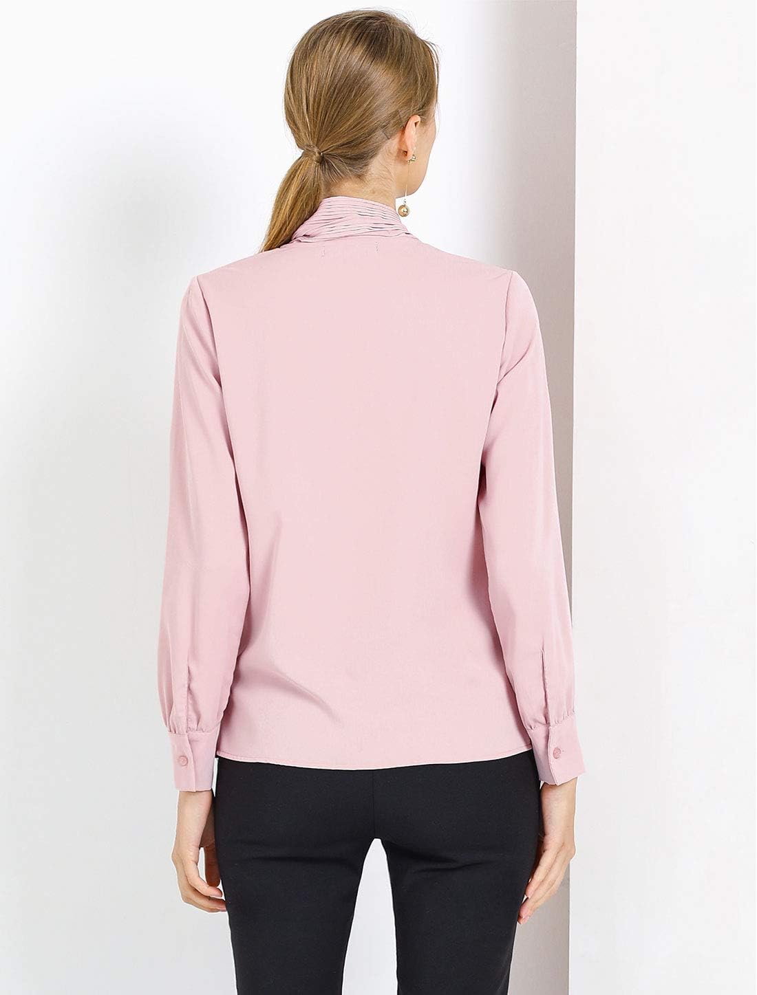 Allegra K Women's Dressy Long Sleeve Blouses Chiffon Pleated Tie Neck Office Top Shirt - Image 5