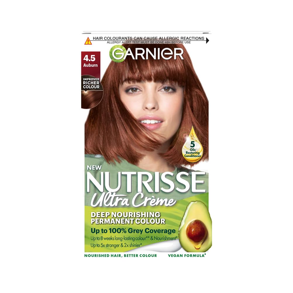 Garnier Nutrisse Permanent Hair Dye, Natural-looking, hair colour result, For All Hair Types, 4.5 Auburn