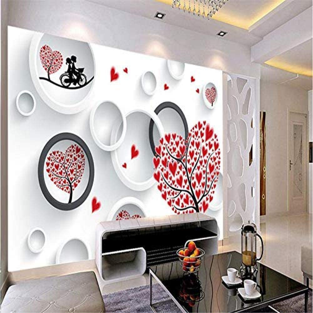 Papel Pintado Mural, 3D Amor Pareja Corazón Árbol Papel Pintado Autoadhesivo Peel And Stick Para Sala De Estar, Dormitorio, Tv, Fondo, Oficina, Restaurante, Habitación, Póster 400(ancho)x280(alto)cm