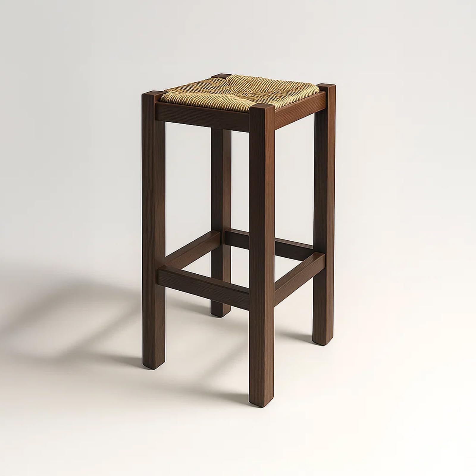 Taburete Rústico de Madera y Paja Növik – Estilo Nórdico Escandinavo – Banqueta Alta 70 cm y Baja 48,5 cm – Ideal para Cocina, Barra o Comedor | Fabricado en España (Nogal, Alto)