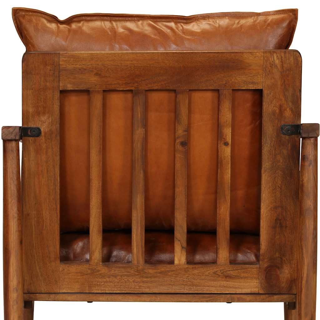 vidaXL Sillón de Cuero auténtico marrón con Madera de Acacia