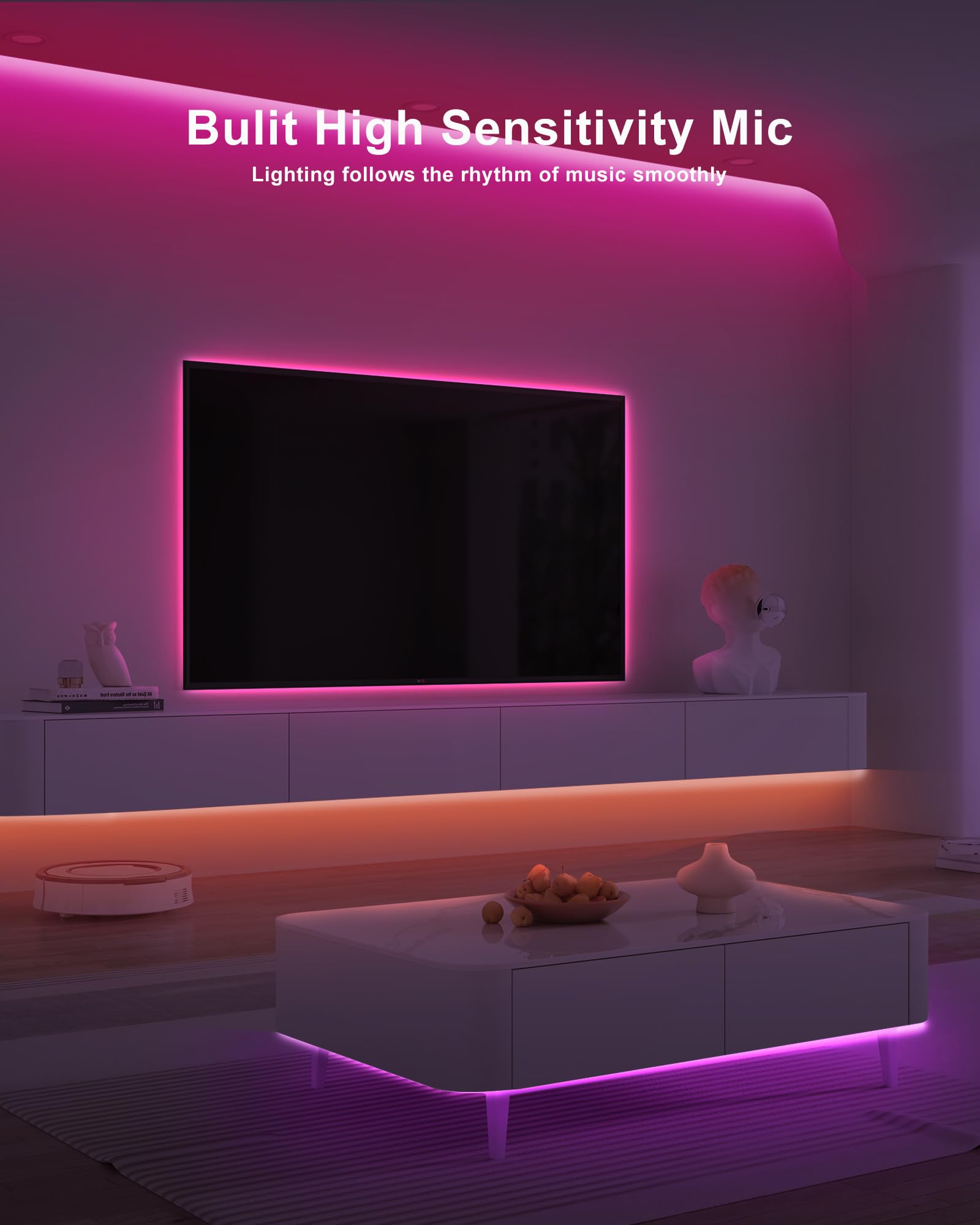 Tatazone - Striscia luminosa LED COB Bluetooth RGB COB con telecomando, applicazione intelligente dimmerabile, striscia luminosa LED COB, sincronizzazione musicale che cambia colore, luci LED COB per
