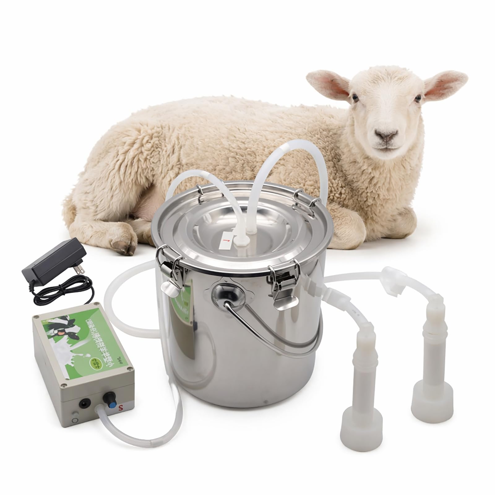 hKjPlvf Electric Milking Machine 5L 10L Stainless Steel Automatic Bucket Automatic Stop Vacuum Pump Suction Cups Food Grade Silicone Pails for Farm Goat Cow Sheep Cattle Pail sheep-5L