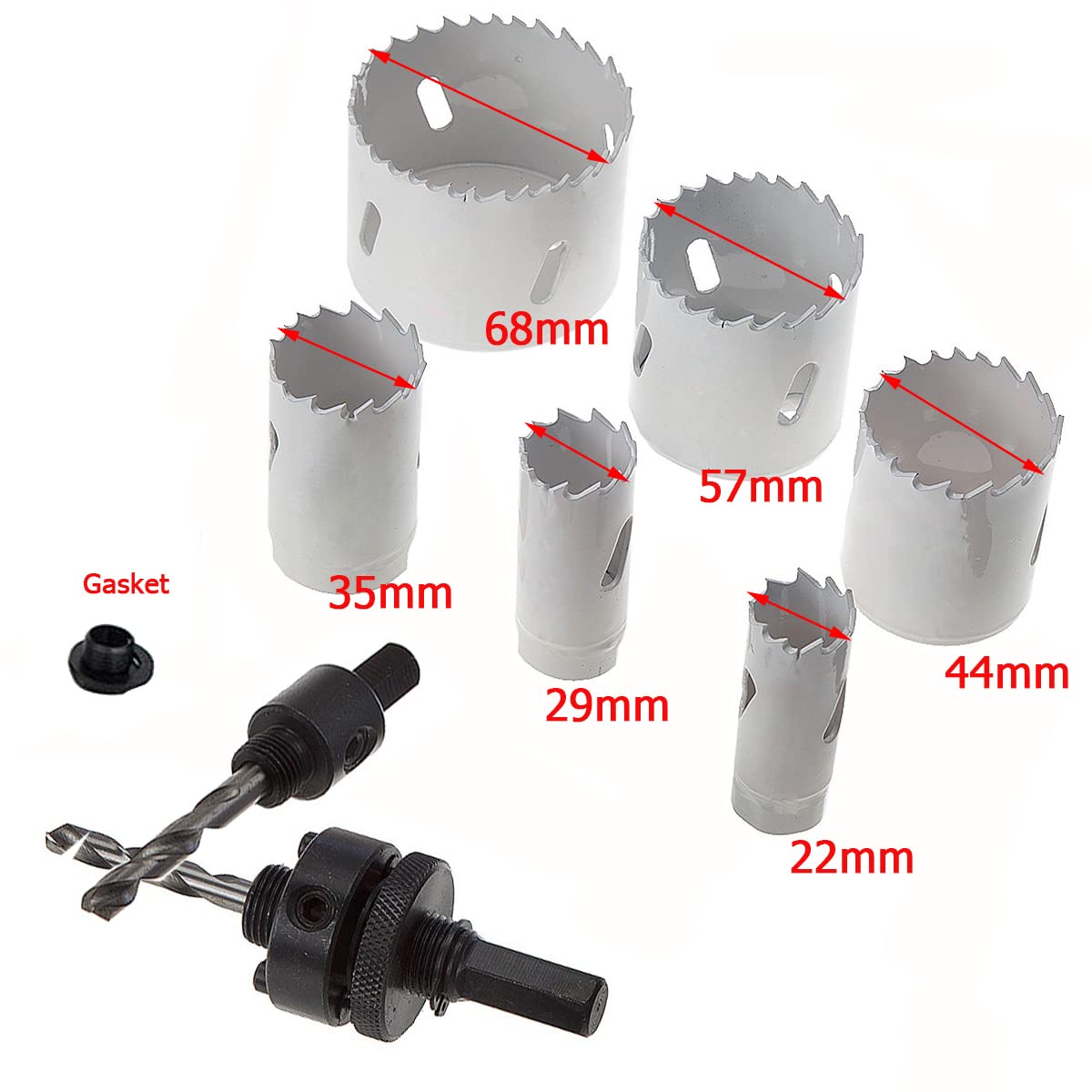 Zestaw 9 wierteł i otwornic, zestaw otwornic bimetalicznych do stali nierdzewnej, drewna, metalu (22 mm, 29 mm, 35 mm, 44 mm, 57 mm, 68 mm)