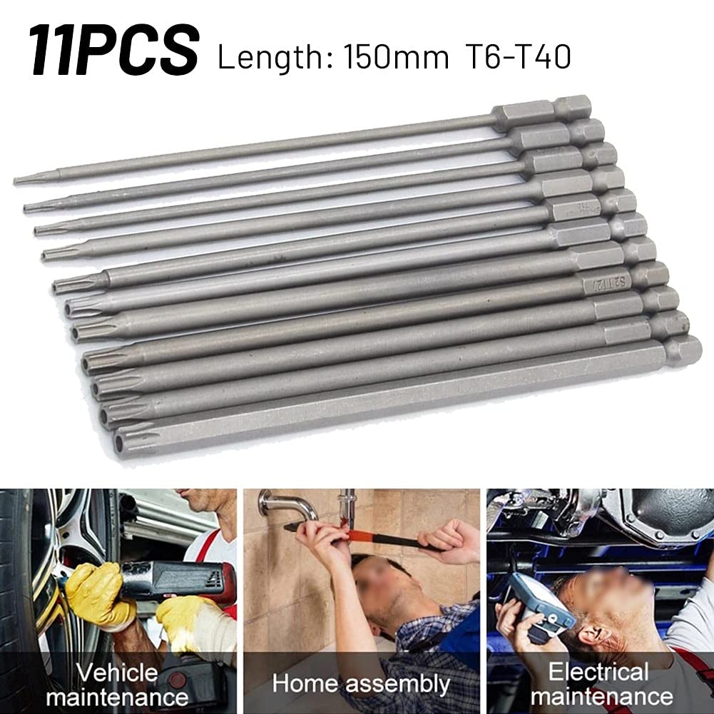 11 sztuk 150mm długi magnetyczny wkrętak torx bity z łbem płaskim sabotaż T6-T40 zestaw wierteł narzędzie ręczne do wkrętarki elektrycznej wiertarki