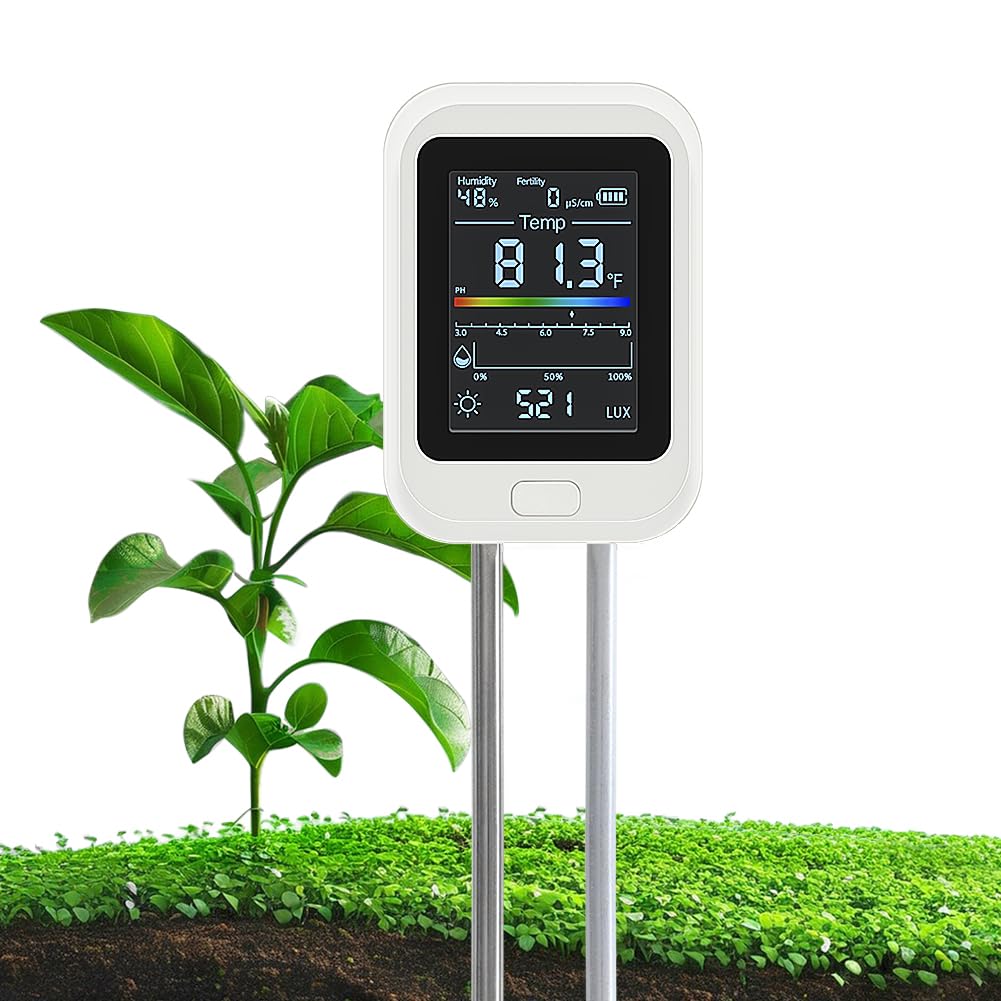 Amazon.co.jp: 【2026新登場】GISNPA 6-in-1 土壌検出計 充電式 土壌水分/酸度(pH)/温度・日光センサー  大画面LCDデジタル表示 回転式 園芸ツール 家庭菜園 農業 ガーデニング 土壌酸度計 多機能 簡単操作 室内室外兼用 : DIY・工具・ガーデン IP66 土壌湿度計 温度計 自動灌漑システム 実用的な土壌計 土壌メーター 低バッテリーリマインダー付き