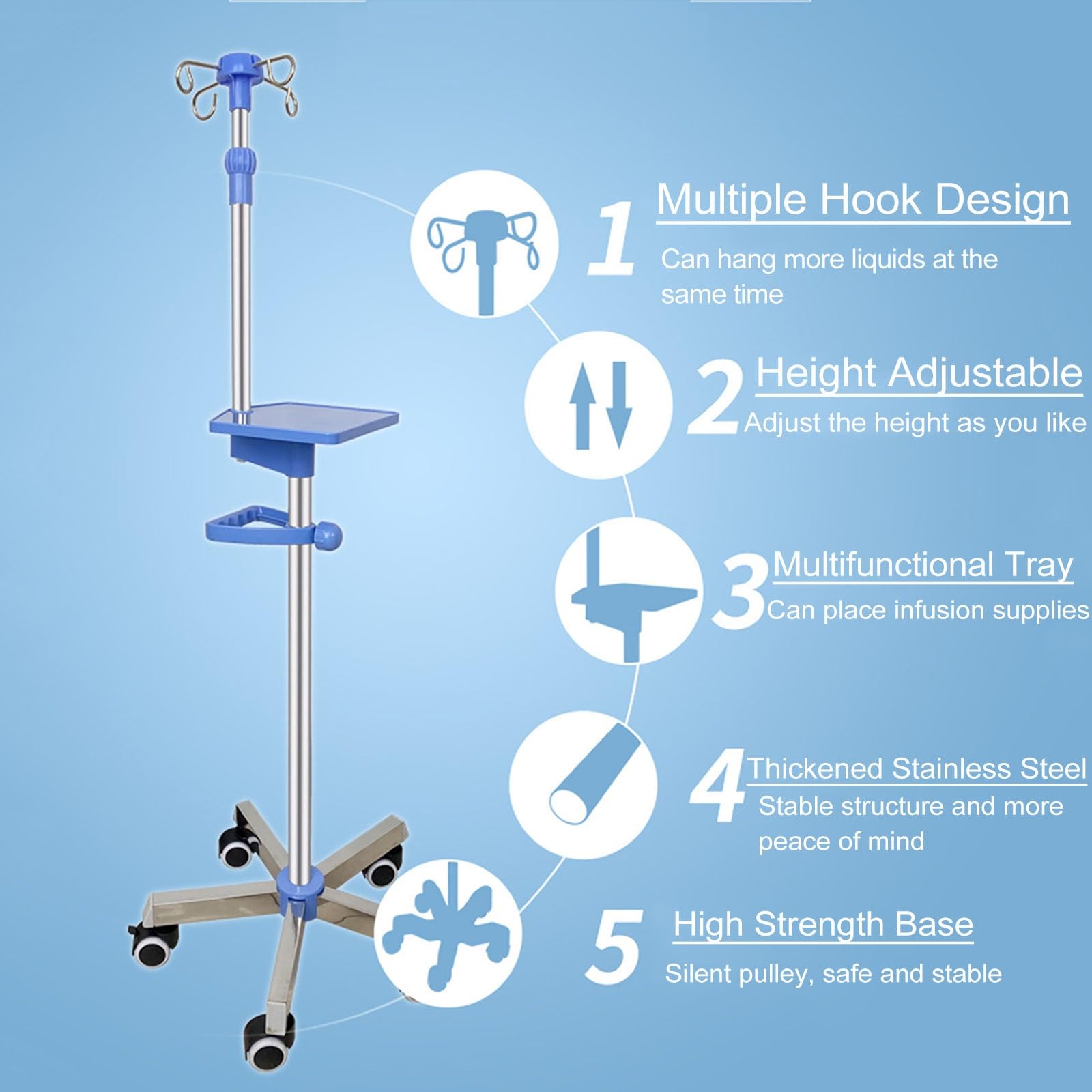 Soporte Portátil para Poste Intravenoso de Acero Inoxidable con Gancho de 4 Direcciones, Ajustable, para Hospitales, Atención Domiciliaria (Size : Pump Plate+Handle)