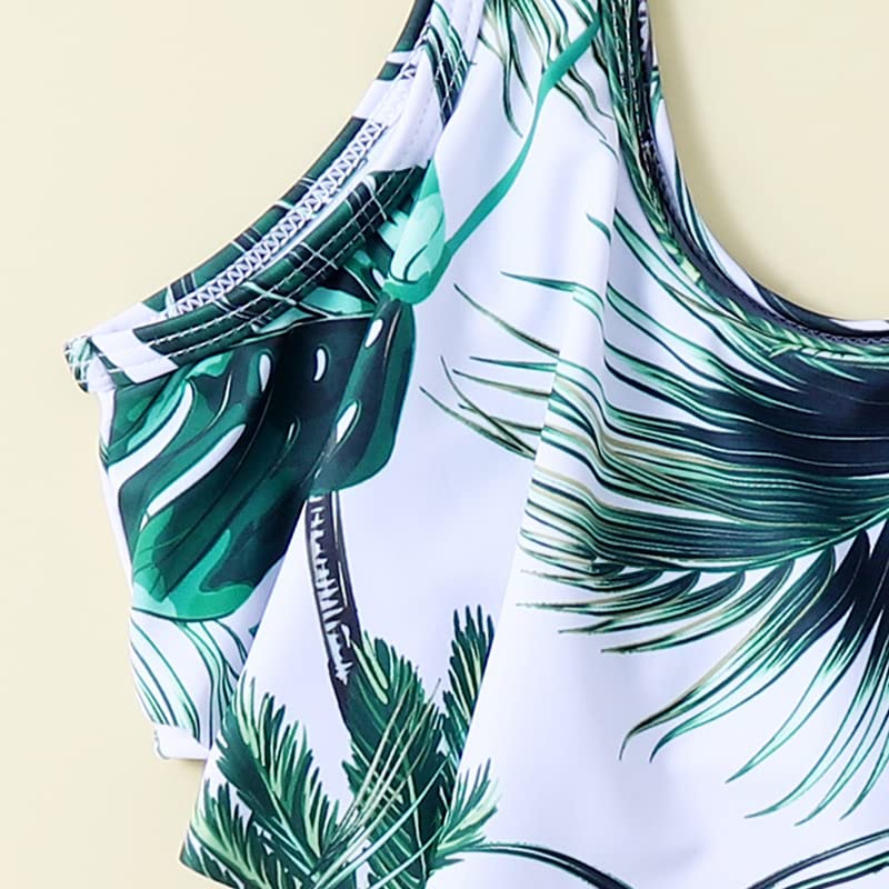 VOGUSON Girls Swimsuit 2 Piece Bikini Set Girls' Ruffle Swimwear Tropical Coconut Tree 12-14 Year