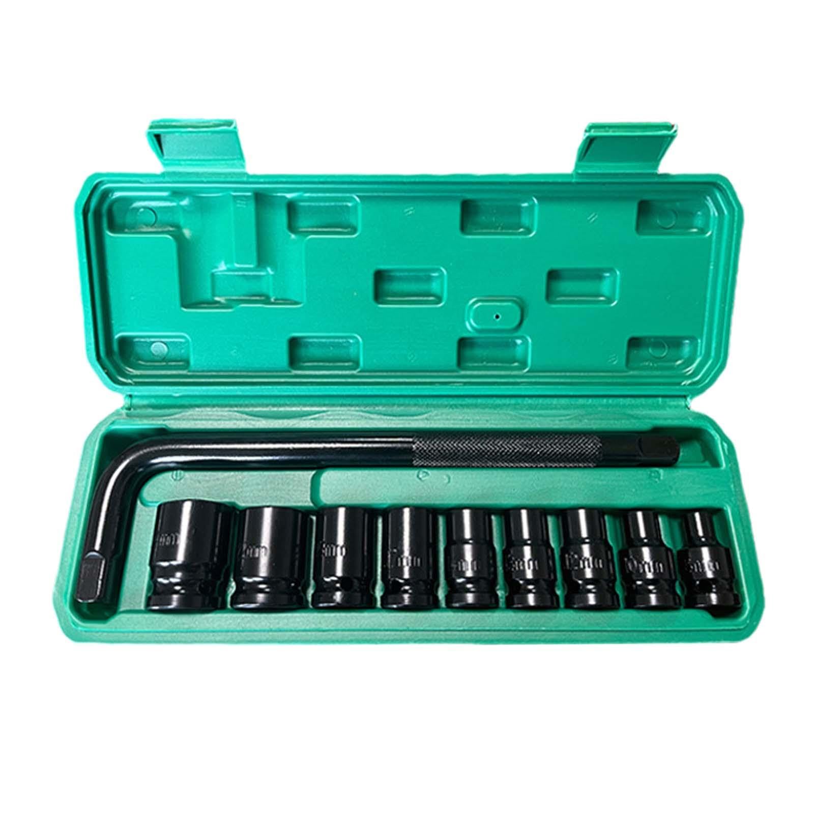 Klucz nastawny ze stali nierdzewnej, klucze nastawne szczękowe, 10 nasadek udarowych 1/2" 8 mm-17 mm ze schowkiem, stalowy klucz grzechotkowy