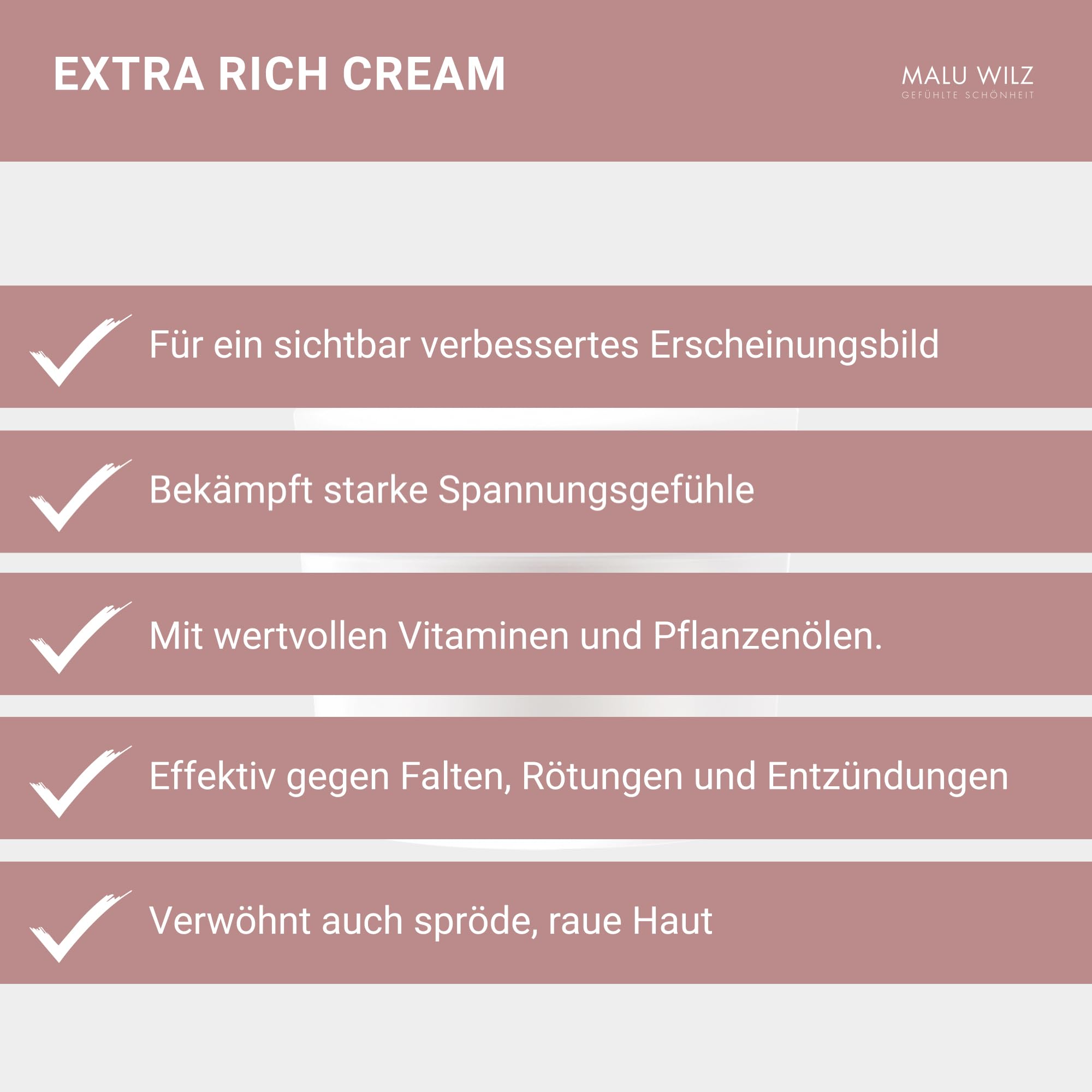 Malu Wilz Extra Rich Cream Feuchtigkeitscreme Gesicht 50ml I Anti Aging Gesichtspflege für trockene Haut I Anti Falten Creme, reich an Hyaluronsäure
