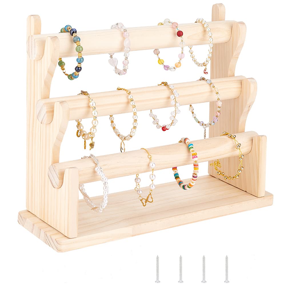 Porte bracelet détachable en bois à 3 étages pour élastiques et montres