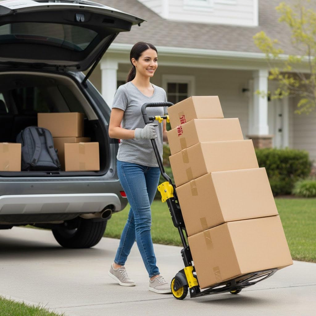 Carrello Portapacchi Pieghevole Professionale FOLD MAX 2 in 1, Trasformabile Trolley/Piattaforma 2-4 Ruote, Portatutto Richiudibile Compatto, Portata 70/137 kg, per Scatole, Pacchi e Legna Resistente