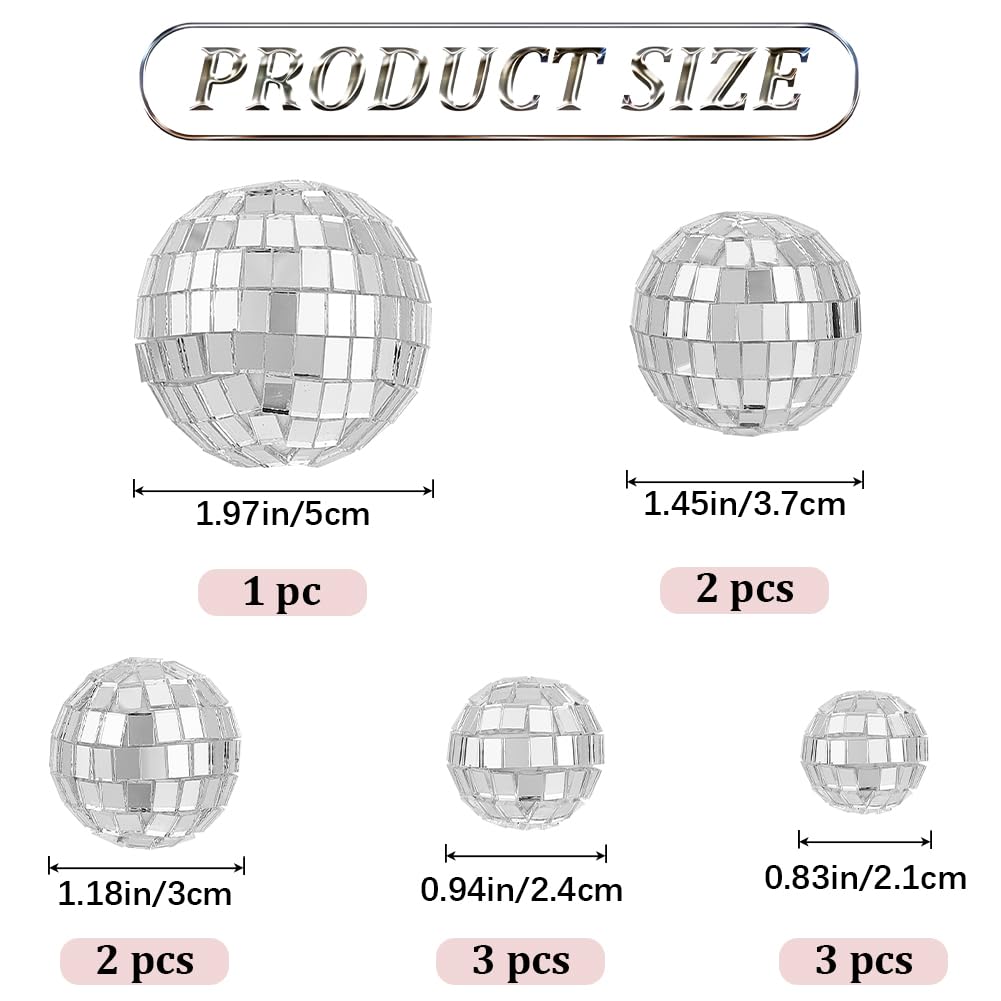 CRASPIRE 11Pcs 5 sizes Disco Ball Cake Topper Sliver Mini Disco Balls Decoration Disco Theme Accessories for Birthday Cake Party 70s Theme Party Favor Cake Disco Ball Party Decorations
