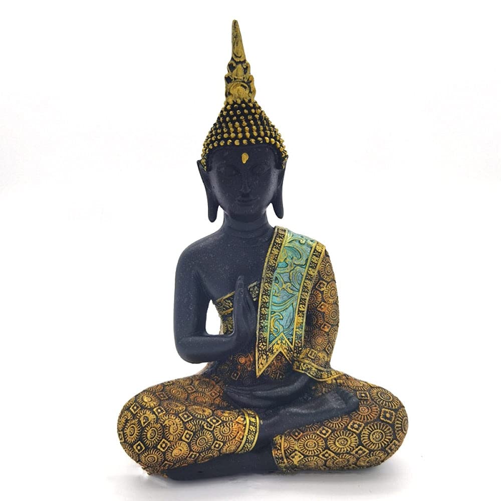 VVW&LIU 2020 Estatua de Buda 16 cm 20 cm Escultura de Buda Resina Verde Hecho a Mano Budismo estatuilla meditación decoración del hogar, 16 CM