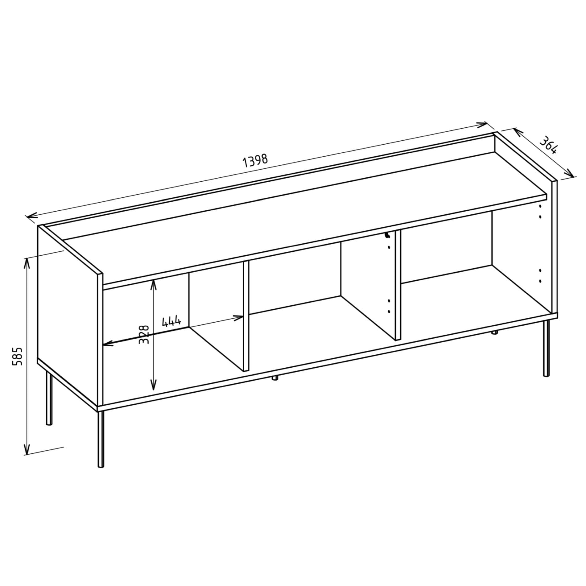 Selsey Mobile TV Moderno Design Minimalista Nero 140 cm Mobile Porta TV Soggiorno Opaco con Gambe Metalliche, Ripiani Spaziosi Prodotto in Polonia
