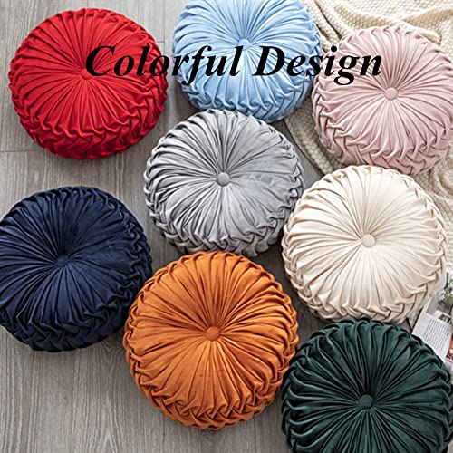 Lavvi Round Velvet Seat Cushion Pleated Pumpkin Floor Throw Pillow 15”X15” Soft Decorative For Bed Sofa Couch Car Seat (Pink), 15X15X4 In #TOP5