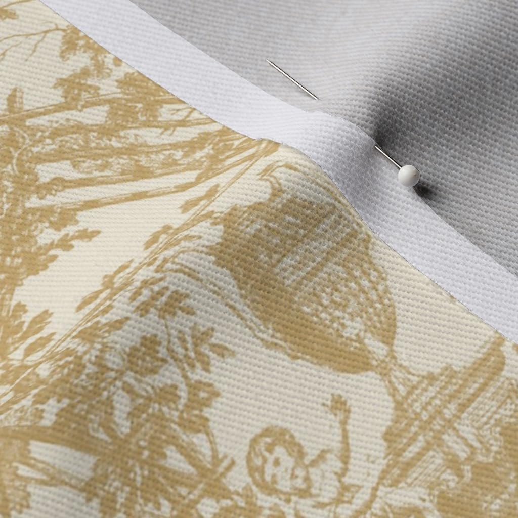 Spoonflower Fabric - Toile Cosmic Latte French Romantic Gold Cream Printed on Denim Fabric by The Yard - Bottomweight Apparel Home Decor Upholstery