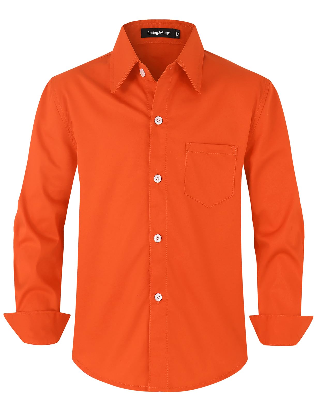 Spring&Gege Boys' Cotton Dress Shirt Long Sleeve Casual School Uniform Woven Button Down Shirt