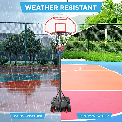Best Choice Products Kids Height-Adjustable Basketball Hoop, Portable Backboard System W/ 2 Wheels, Fillable Base, Weather-Resistant, Nylon Net, Adjusts From 70.5In To 82.3In - White #TOP2