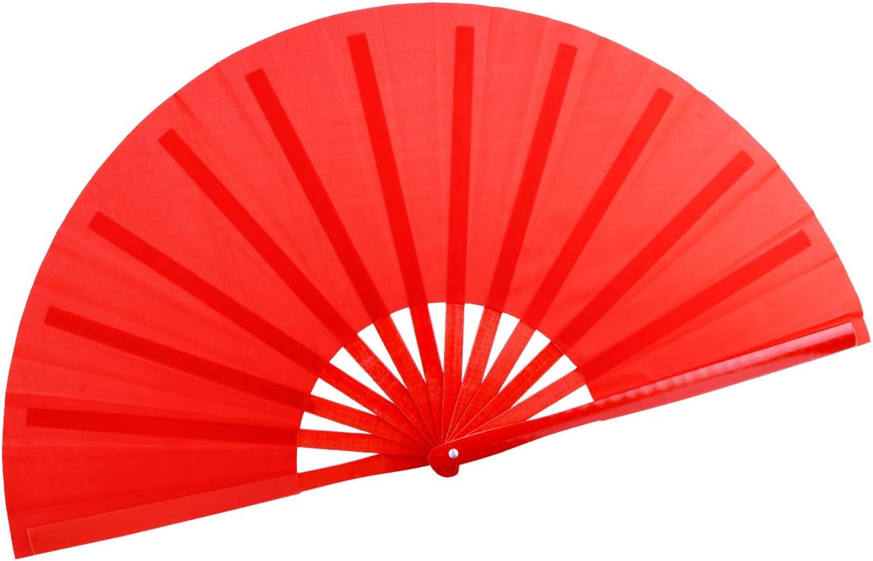 Bamboo Large Red Folding Hand Fans KunFu Fan for Events Dance Performance Festivals Gift (All Red)