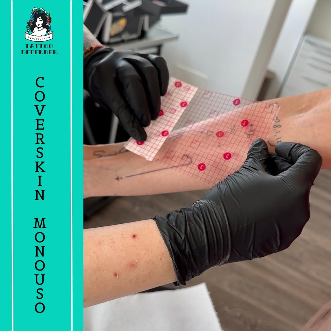Tattoo Defender - CoverSkin Fogli - 4 Fogli Di Pellicola In Poliuretano - Pellicola Protettiva Per La Cura Dei Tatuaggi - Traspirante Ed Idrorepellente - Marchiato CE