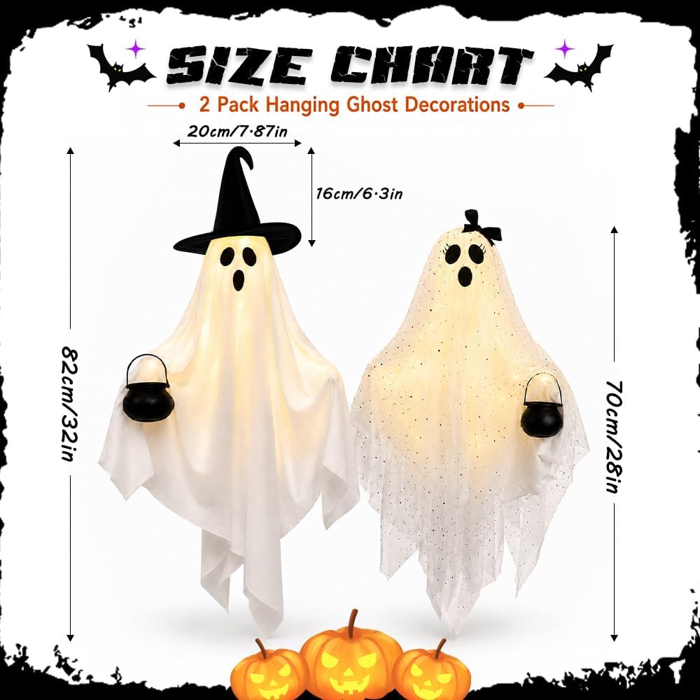 Halloween Hanging Decoration Outdoor Lights Ghost for Indoor Yard Porch image 2
