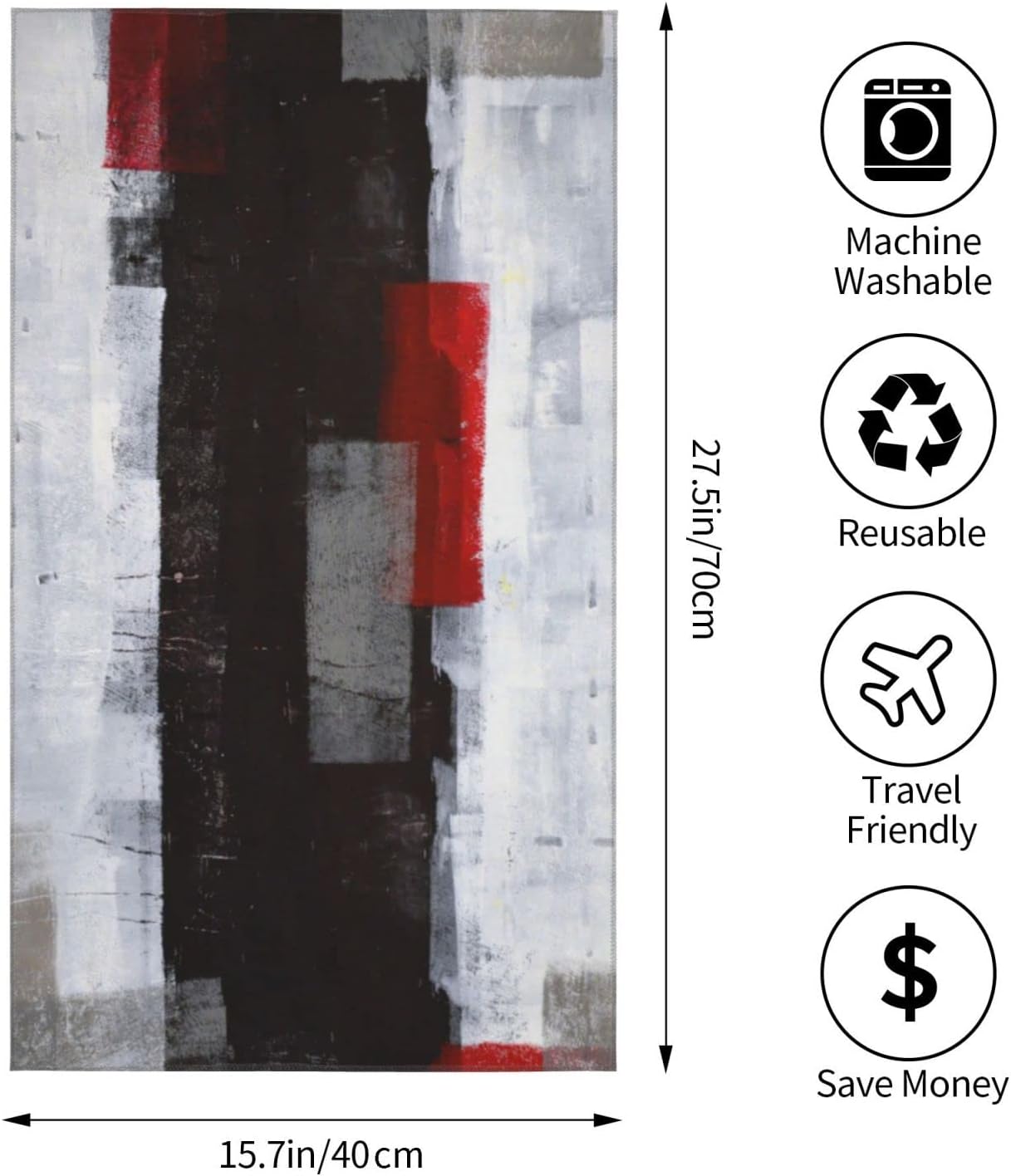 Hand Towels for Bathroom Set of 2 Grunge Black Red Gray Blocks Abstract Shapes Illustrations Modern Art Soft Absorbent Small Decorative Bath Towel Kitchen Dish Guest Towel for Spa 15.7"x27.5" - Image 3