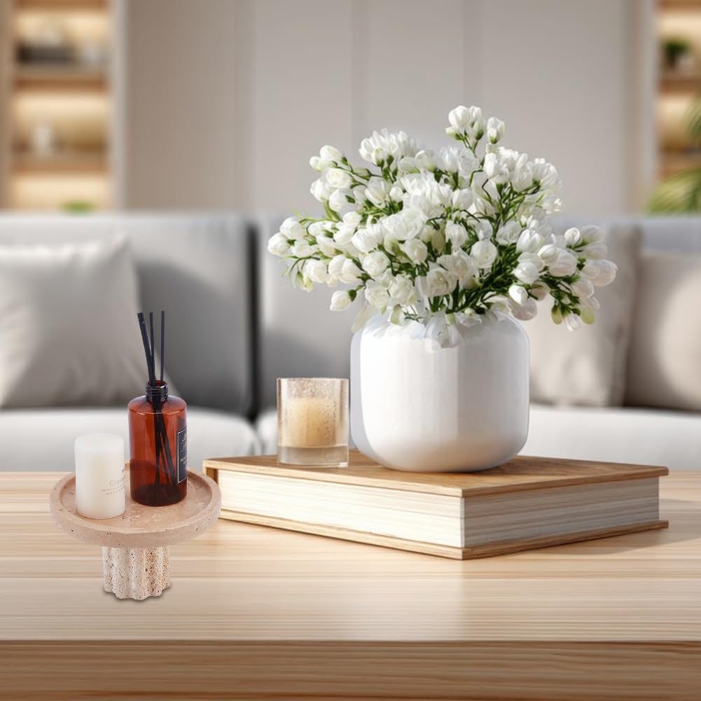 UNICRAFTALE Vassoio per travertino naturale, 18 x 11,15 cm, in marmo, con gamba piatta, rotondo, vanità, organizer decorativo per profumi, candele