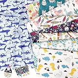 ZAIONE Fat Quarters Cotton Fabric: Cartoon 9Pcs Animal Printed Fabric 18”x20” Quilting Squares for Patchwork DIY