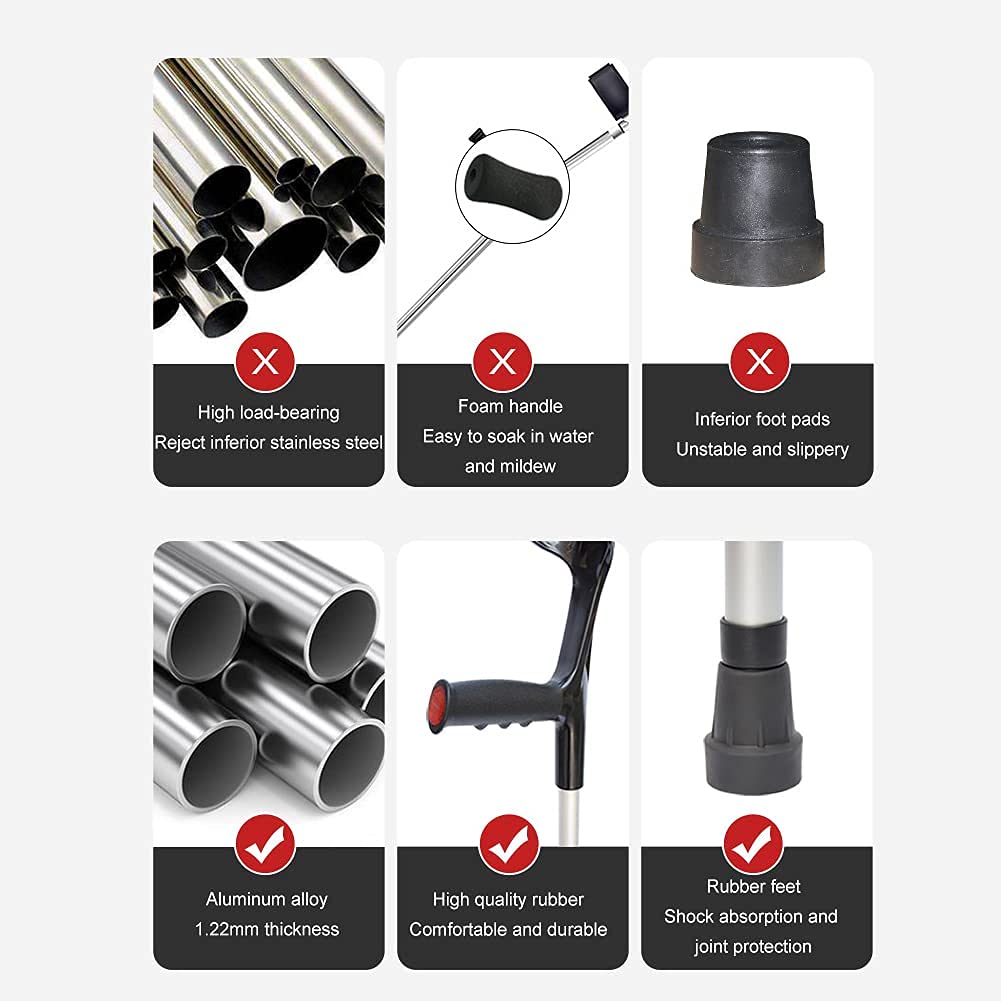 Muletas de antebrazo, ayudas para Caminar ergonómicas, Ajustables y Ligeras, de Color Negro, para Adultos y niños con Alturas de 140 a 180 cm, soportan hasta 330 Libras