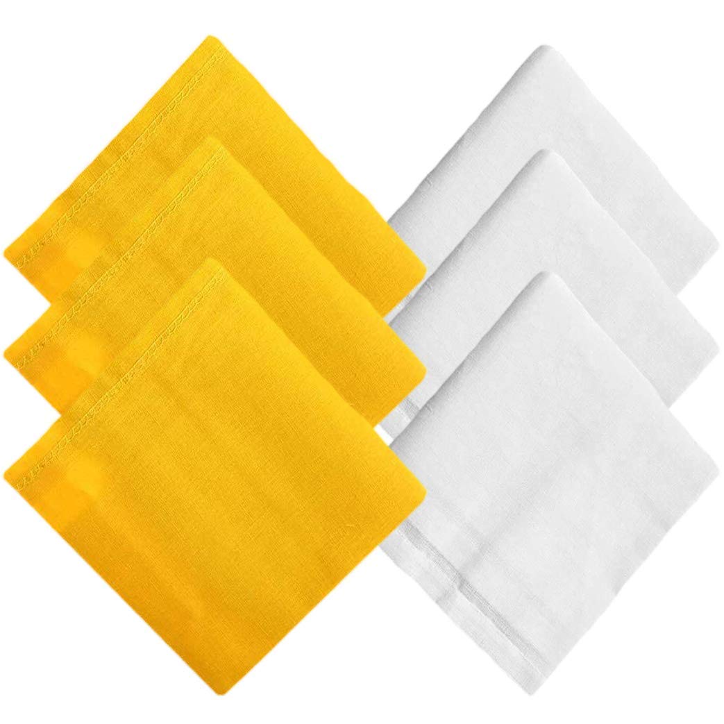 pinkit Premium Collection Handkerchiefs Cotton Solid Handkerchiefs Hanky For Men Color- Yellow & White (Pack of 6 Pcs)-picture-15