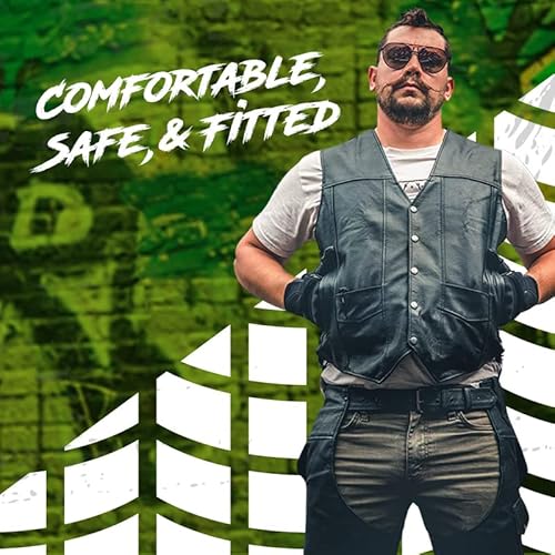 Hwk Motorcycle Leather Chaps For Men And Women, Black Motorcycle Chaps For Road Rash Protection And All-Weather Comfort, Cowboy Chaps For Enduro Motorsport Motorbike Riding, Waist 34'' #TOP5