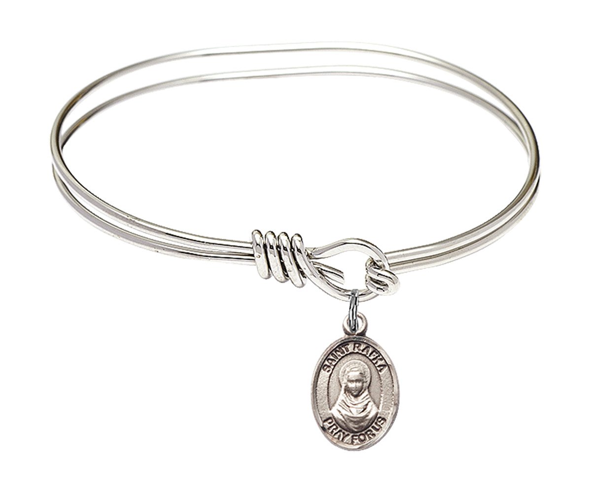 FA Dumont 5 3/4 inch Oval Eye Hook Bangle Bracelet with a St. Rafka Charm.
