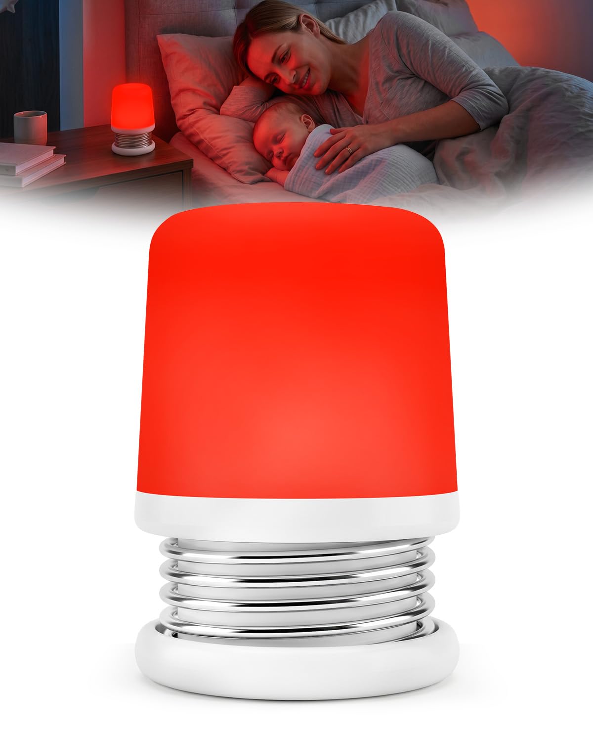Lamptobe Red Night Light for Sleep, Portable Red Light Lamp with 2 Brightness Levels, USB-C Rechargeable Red Lamp for Bedroom Baby Nursery Travel, Eye-Caring Sleep Light for Bedside(φ53.5 * 73.5mm)
