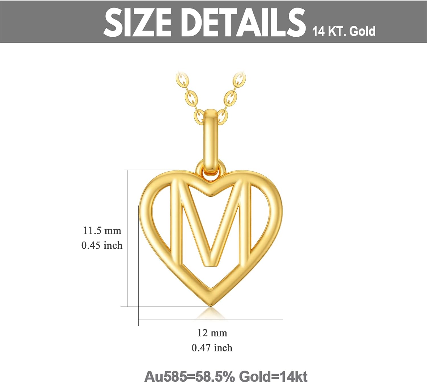 SISGEM 14K Yellow Gold Heart Initial Necklaces for Women, Real Gold Heart Pendant Letter M Alphabet Necklace Jewelry Gift for Her, 18" - Image 6