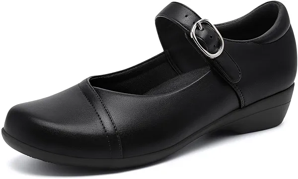Athlefit Mary Jane Flats for Women Dressy Ballet Flats Shoes Comfortable Round Toe Buckle Work Flat Shoes