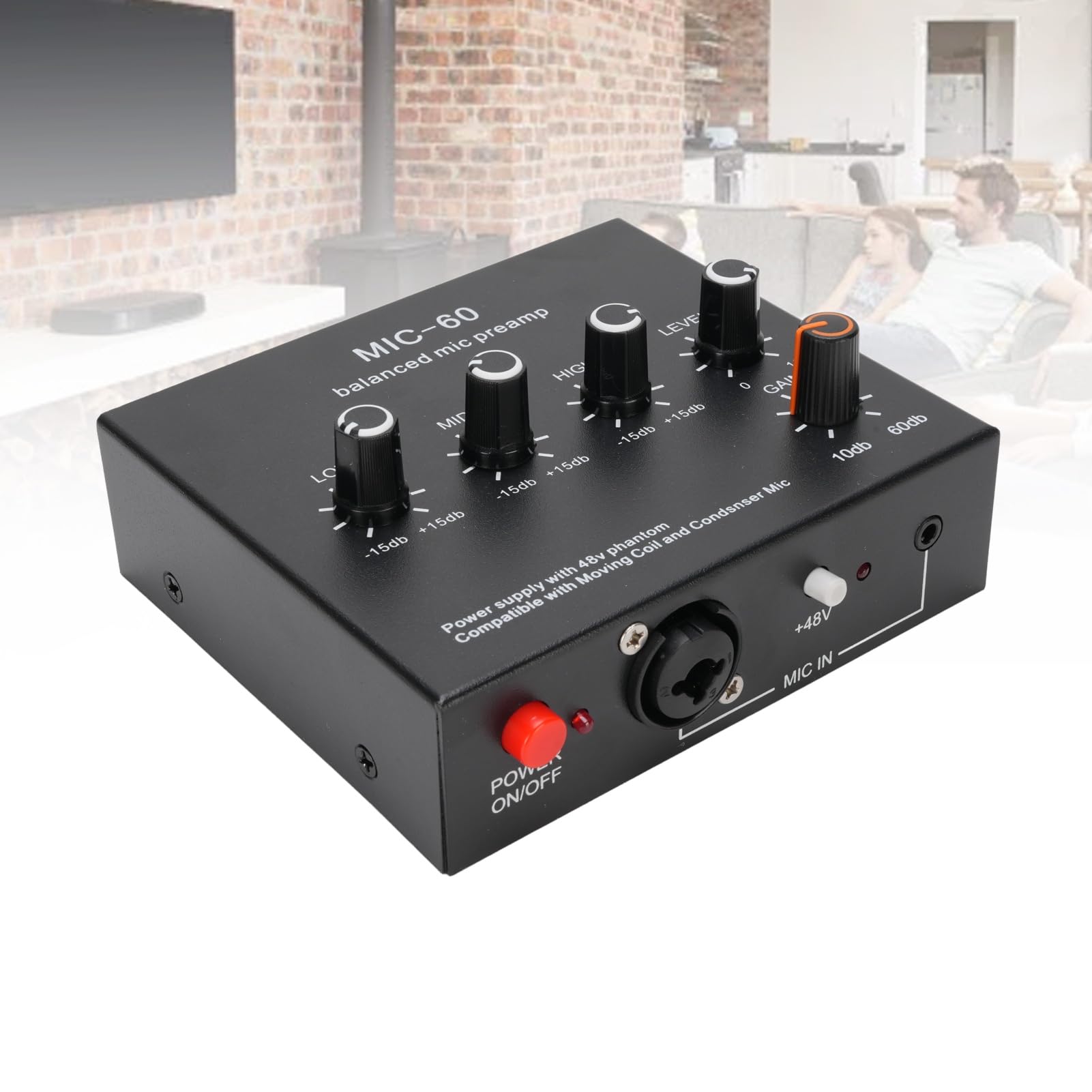 Hidyliu Amplificatore di guadagno del preamplificatore del microfono per la registrazione in studio con alimentazione 48 V per canto podcasting alluminio nero 1 pezzo (#2)