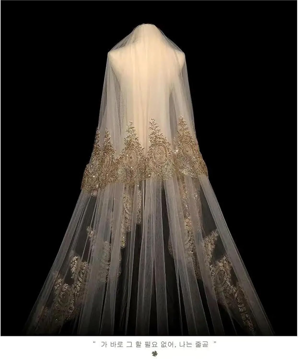 Elegant 1-Layer Cathedral Wedding Veil with Champagne Appliqué and Comb for Brides Girls