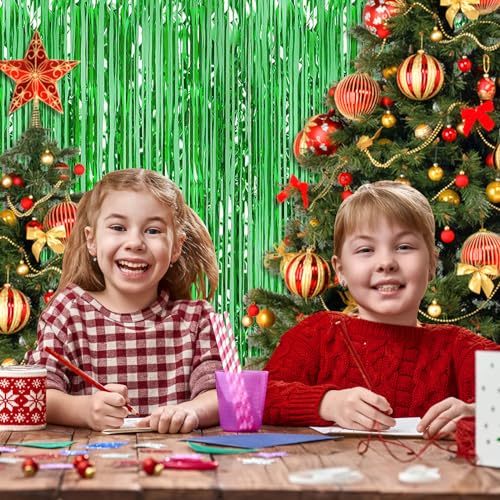 Image of 5 Pack Green Fringe Backdrop 3.2ft x 8.2ft Foil Curtain Tinsel Fringe Curtains Backdrop Streamers for Birthday Party Decoration Wedding Christmas Decoration