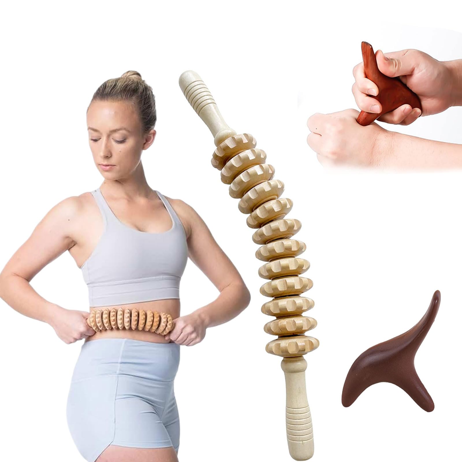 Barra De Fascia De Madera, Rodillo De Masaje De Madera, Punto De Activación Del Palo De Masaje, Rodillo De Masaje Para La Espalda, Celulitis Y Más, Relaja Eficazmente Los Músculos Y Alivia La Fatiga
