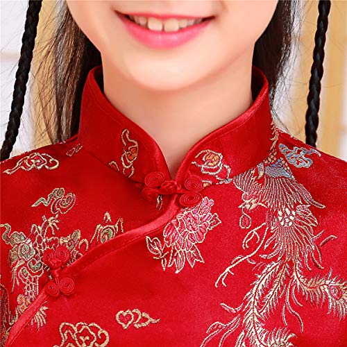 Shanghai Story Girls Chinese Dragon Phoenix Qipao Cheongsam Dress Size 150 Red4