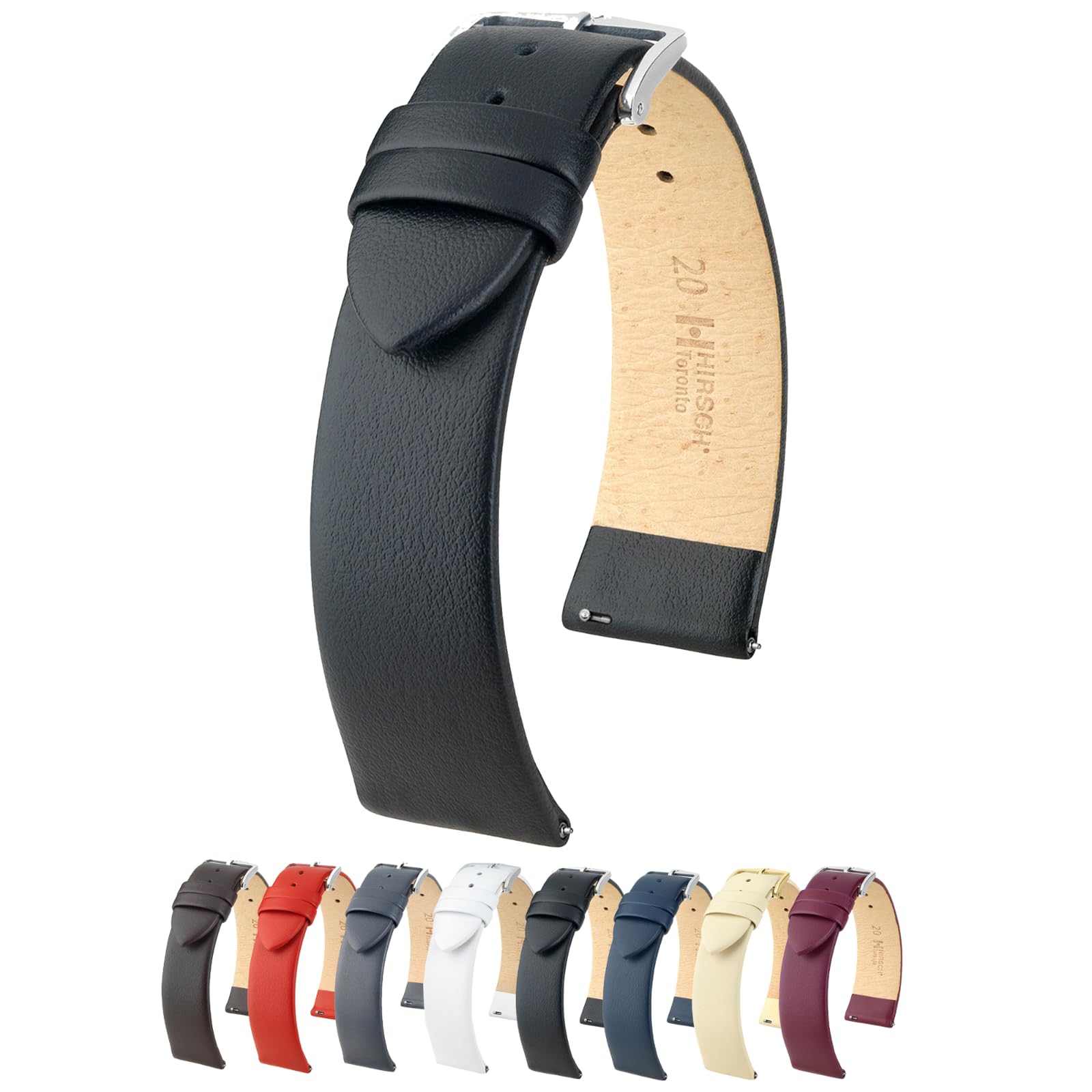 HIRSCH Genuine Leather Watch Strap w/Quick Release & Stainless Steel Buckle - Soft, Flexible, & Comfortable - Multiple Colors & Sizes - Toronto