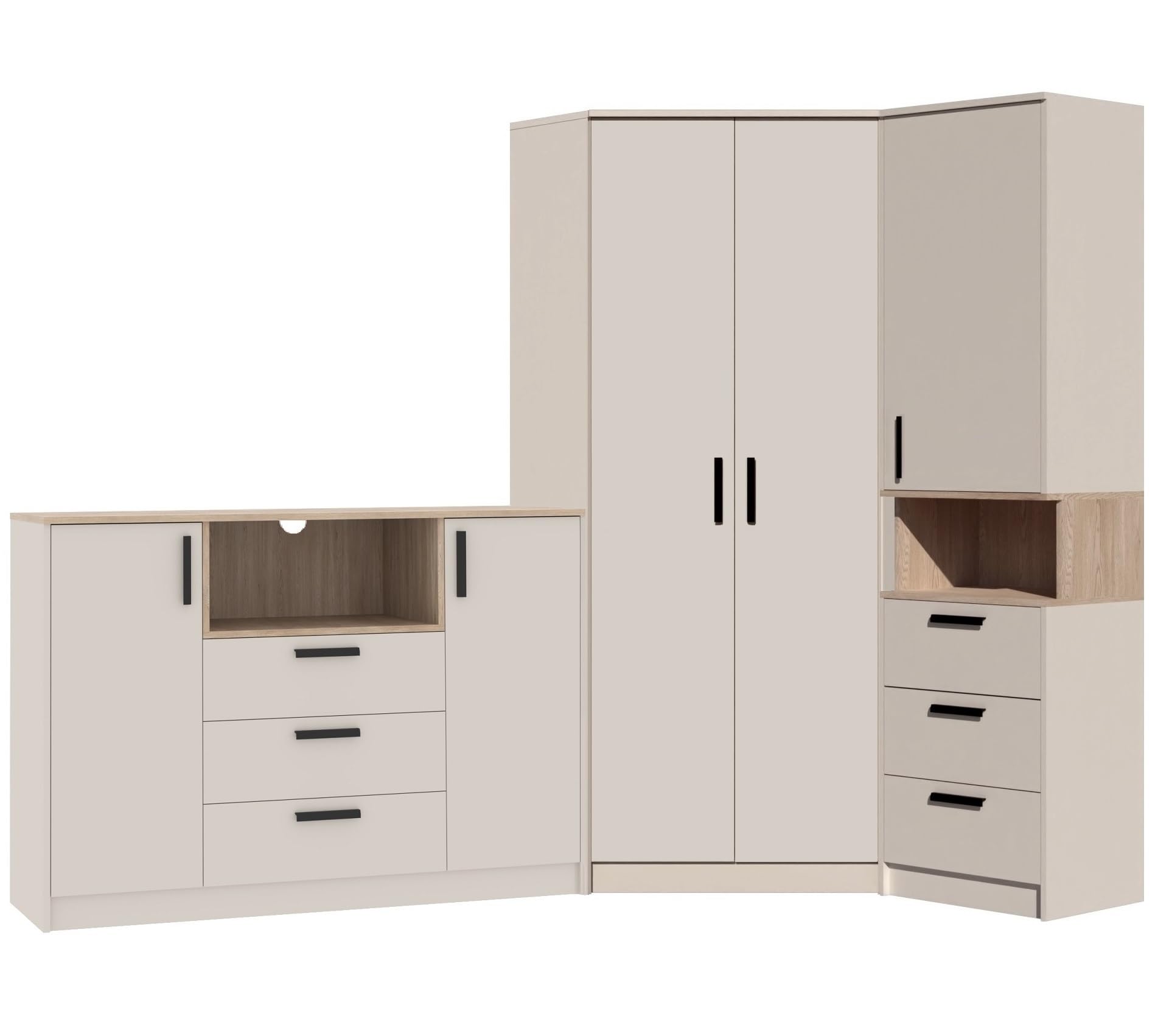 Grant Möbelset Set 38C Eckschrank geschloßenes Regal Kommode Schlafzimmer Jugendzimmer Arbeitszimmer 280x195cm Cashmere