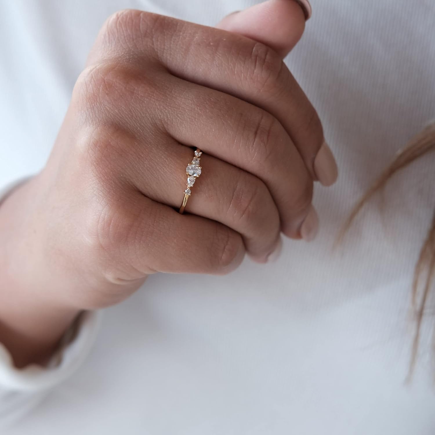 BLOSSOM & HUE 18K Gold Plated Sterling Silver Cluster Ring | Marquise and Round CZ Wedding Ring | Delicate Gold Eternity Ring CZ Stackable Band - Image 2