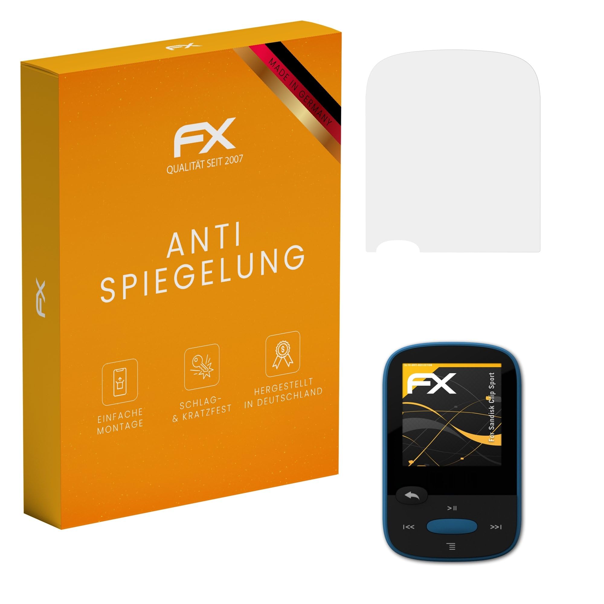 atFoliX Screen Protector suitable for Sandisk Clip Sport, Screen Protection Film anti-reflective and shock-absorbing FX Protector Film (3X)